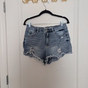 Blue Denim Distressed High Rise Women's Shorts